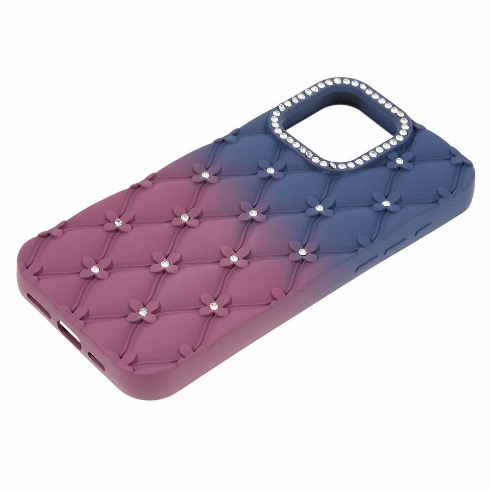 For iPhone 16 Pro Case Rhinestone Decor Rubberized TPU Phone Cover - Sapphire + Wine Red - 3