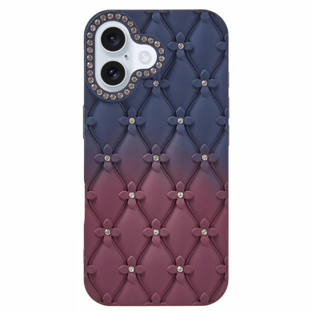 For iPhone 16 Case Rhinestone Decor Rubberized TPU Phone Cover - Sapphire + Wine Red - 1