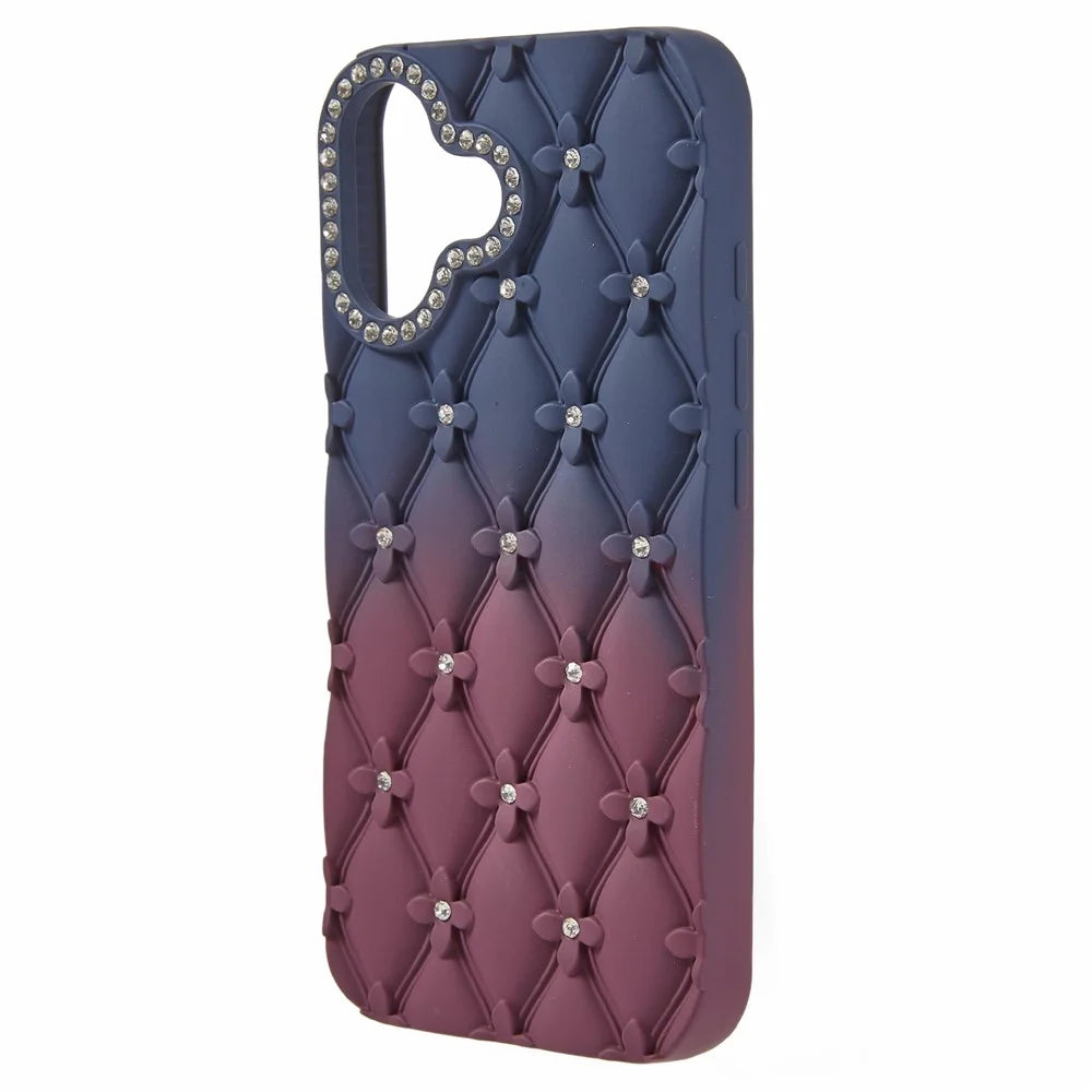 For iPhone 16 Case Rhinestone Decor Rubberized TPU Phone Cover - Sapphire + Wine Red - 2