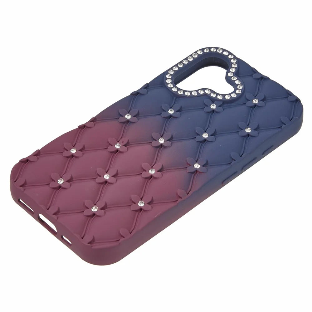 For iPhone 16 Case Rhinestone Decor Rubberized TPU Phone Cover - Sapphire + Wine Red - 3