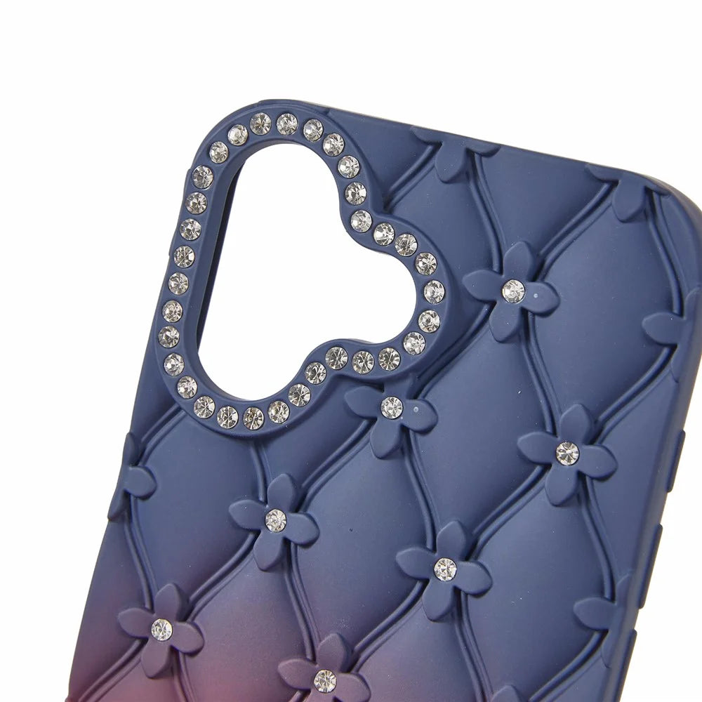 For iPhone 16 Case Rhinestone Decor Rubberized TPU Phone Cover - Sapphire + Wine Red - 5