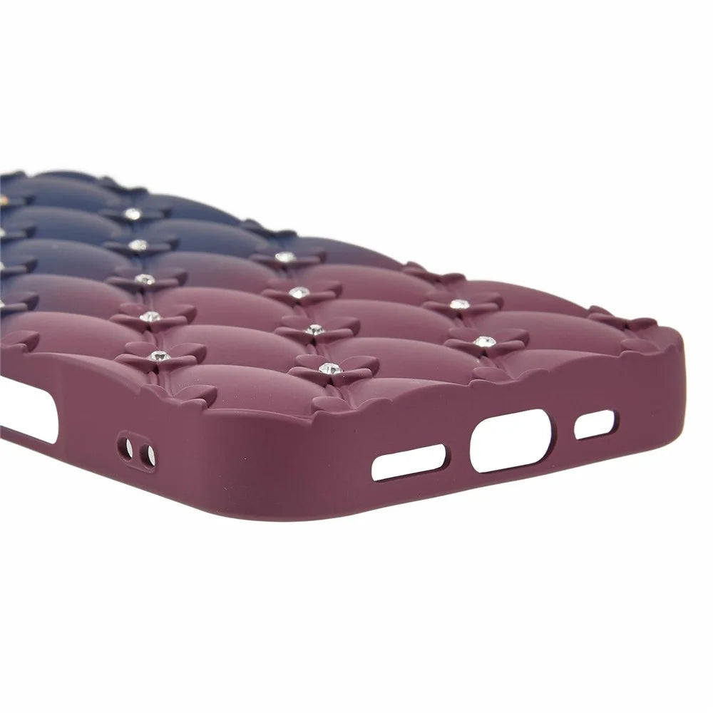 For iPhone 16 Case Rhinestone Decor Rubberized TPU Phone Cover - Sapphire + Wine Red - 6