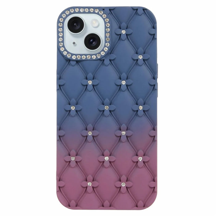 For iPhone 15 Case Rhinestone Decor Rubberized TPU Phone Cover - Sapphire + Wine Red - 1