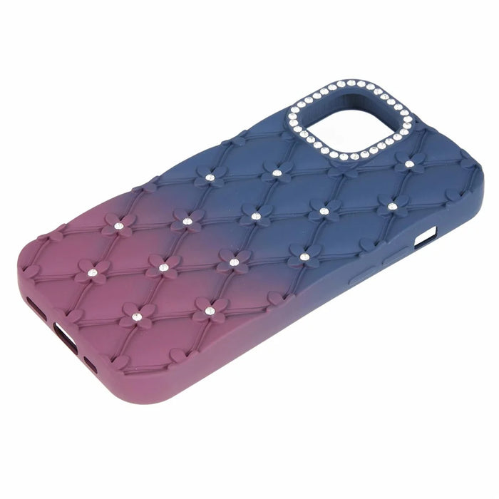 For iPhone 15 Case Rhinestone Decor Rubberized TPU Phone Cover - Sapphire + Wine Red - 3
