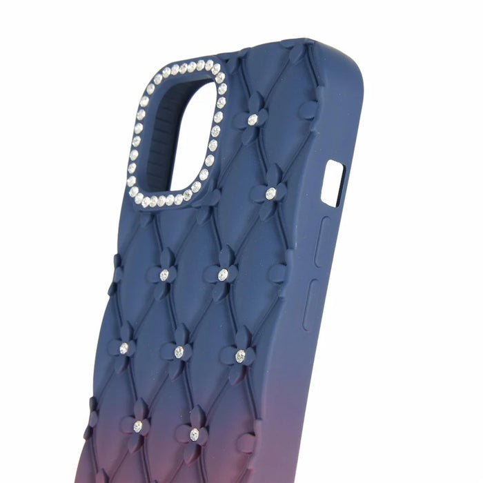 For iPhone 15 Case Rhinestone Decor Rubberized TPU Phone Cover - Sapphire + Wine Red - 5
