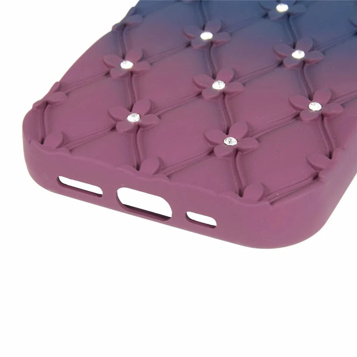 For iPhone 15 Case Rhinestone Decor Rubberized TPU Phone Cover - Sapphire + Wine Red - 6