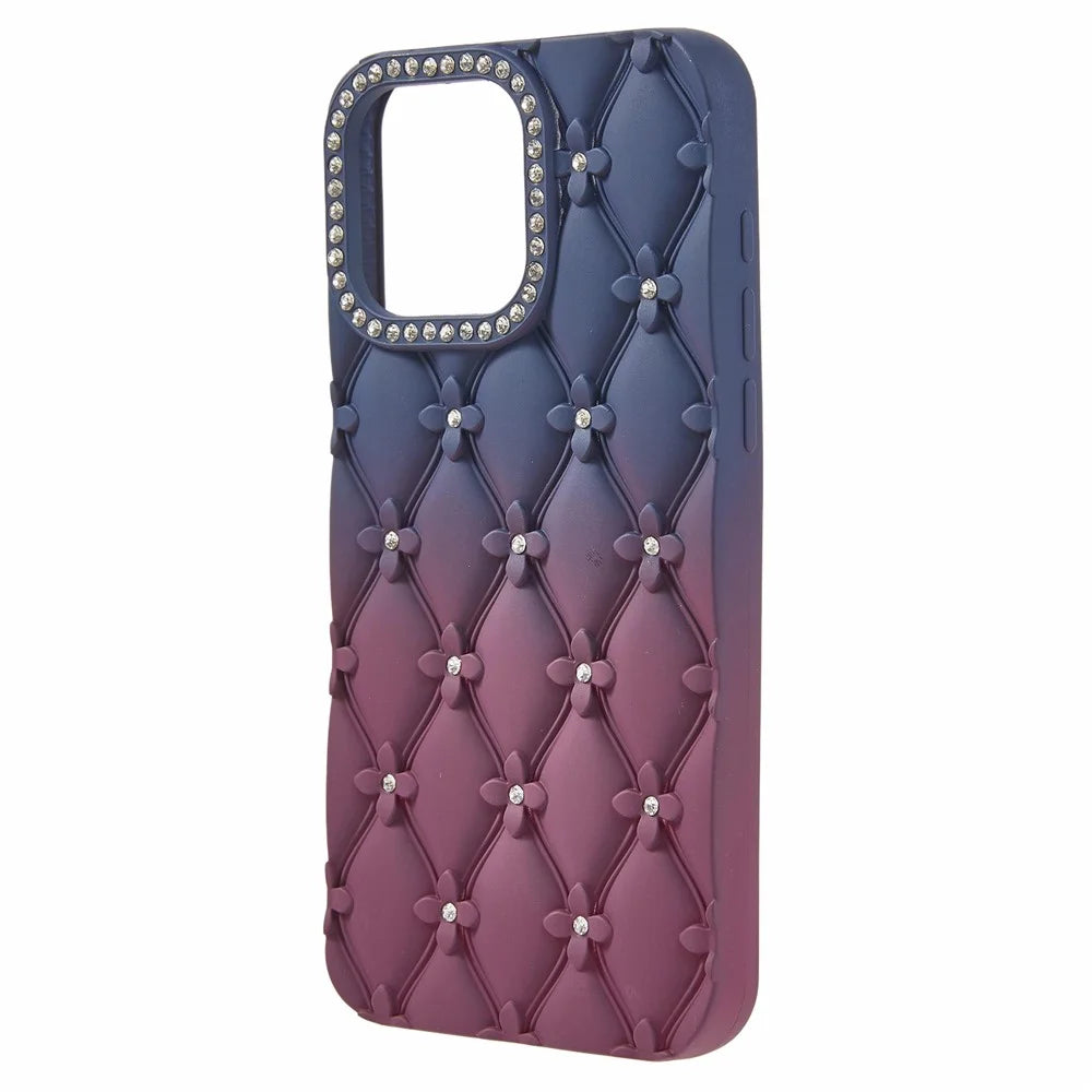 For iPhone 14 Pro Max Case Rhinestone Decor Rubberized TPU Phone Cover - Sapphire + Wine Red - 2