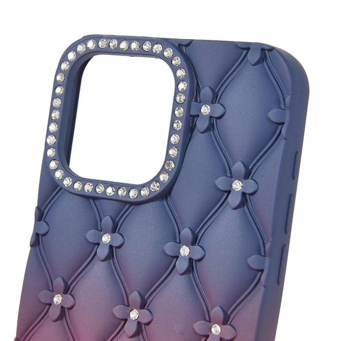 For iPhone 14 Pro Case Rhinestone Decor Rubberized TPU Phone Cover - Sapphire + Wine Red - 5