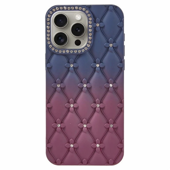 For iPhone 15 Pro Max Case Rhinestone Decor Rubberized TPU Phone Cover - Sapphire + Wine Red - 1