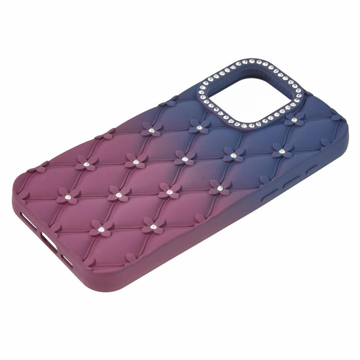 For iPhone 15 Pro Max Case Rhinestone Decor Rubberized TPU Phone Cover - Sapphire + Wine Red - 3