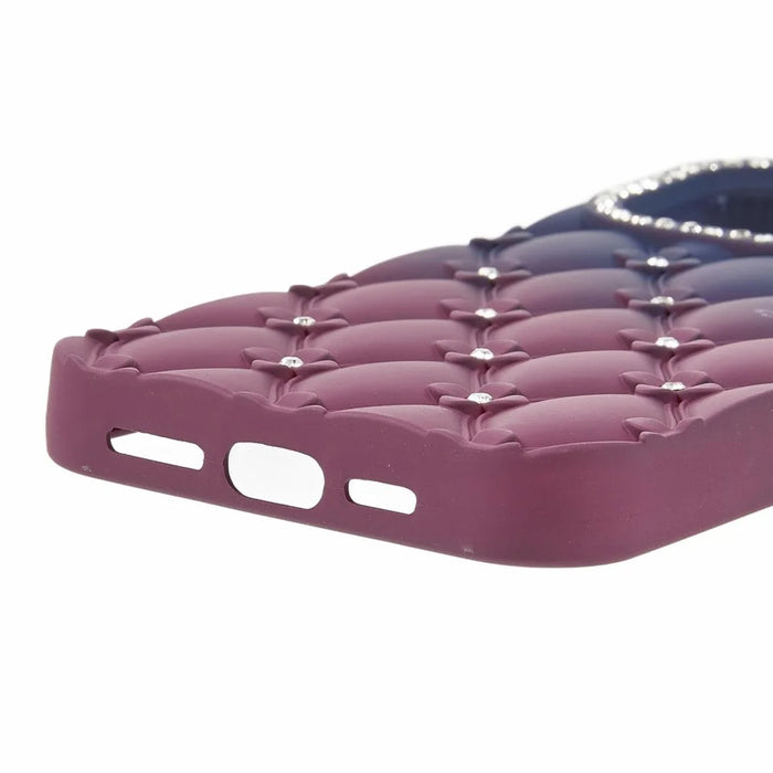 For iPhone 15 Pro Max Case Rhinestone Decor Rubberized TPU Phone Cover - Sapphire + Wine Red - 6