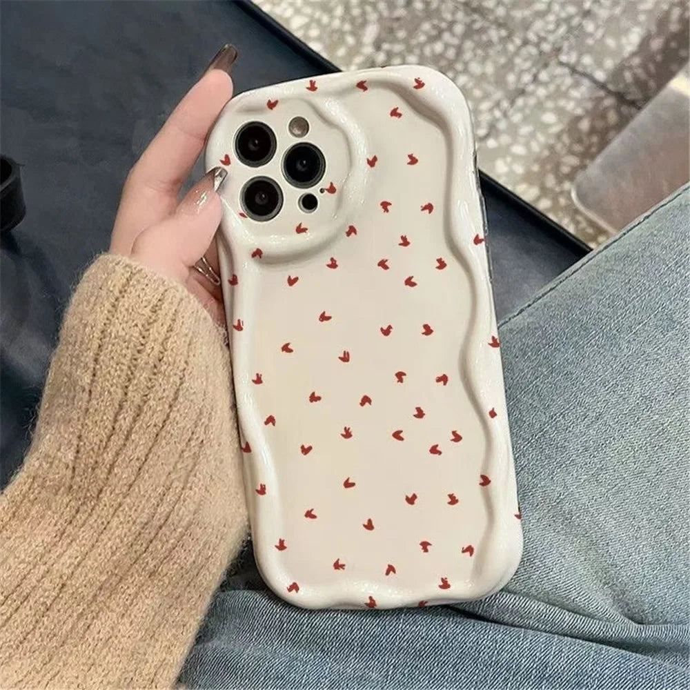 For iPhone 15 Pro Max Case Full Heart Pattern Wavy Edge TPU Phone Cover - 2