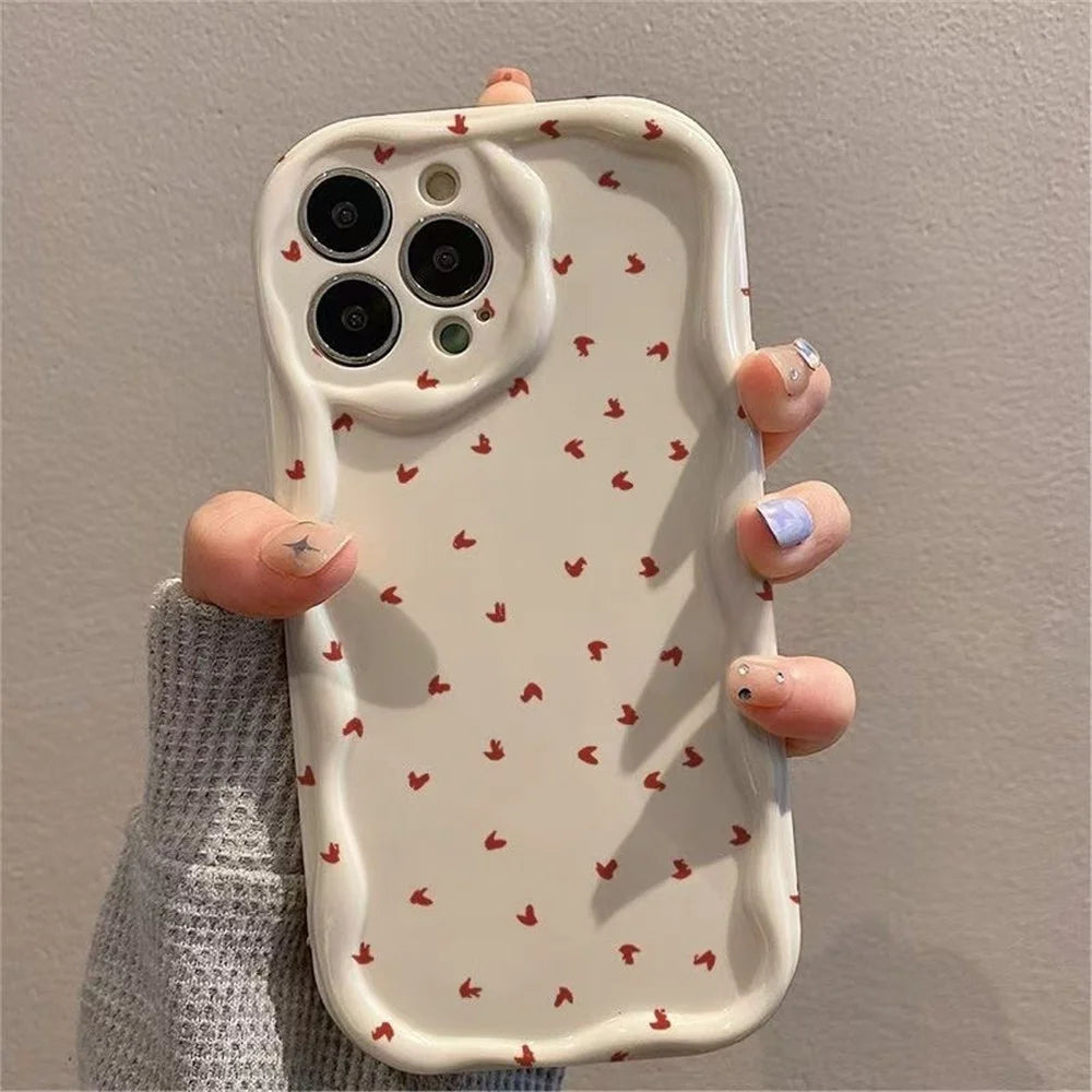 For iPhone 15 Pro Max Case Full Heart Pattern Wavy Edge TPU Phone Cover - 3