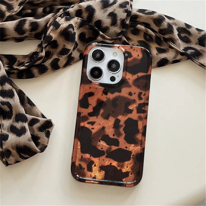 For iPhone 15 Pro Max Case Amber Leopard Print TPU Phone Cover - 5