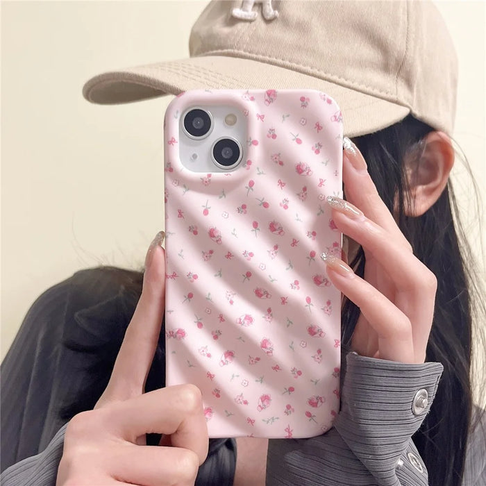 For iPhone 15 Pro Case Pink Floral Pattern TPU Phone Cover - 3