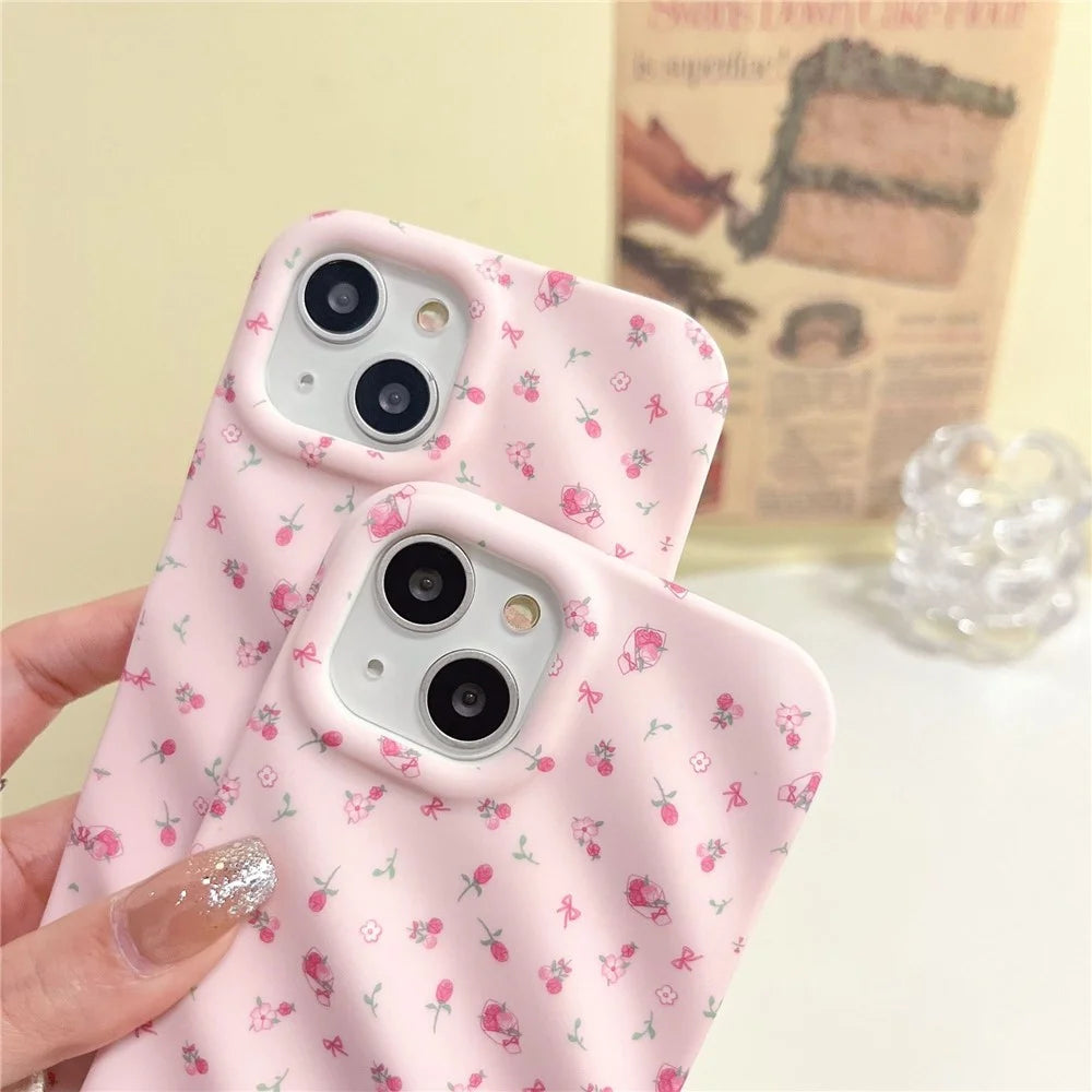For iPhone 15 Pro Max Case Pink Floral Pattern TPU Phone Cover - 5