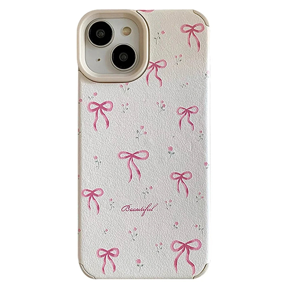 For iPhone 14 Case Pink Floral Bow Aesthetic TPU Phone Cover - 1
