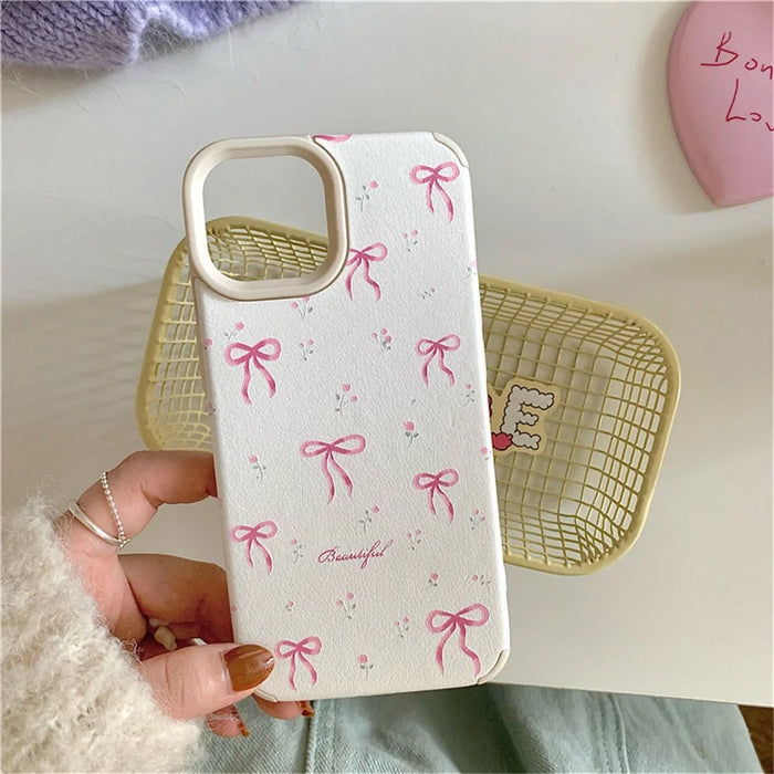 For iPhone 14 Case Pink Floral Bow Aesthetic TPU Phone Cover - 3
