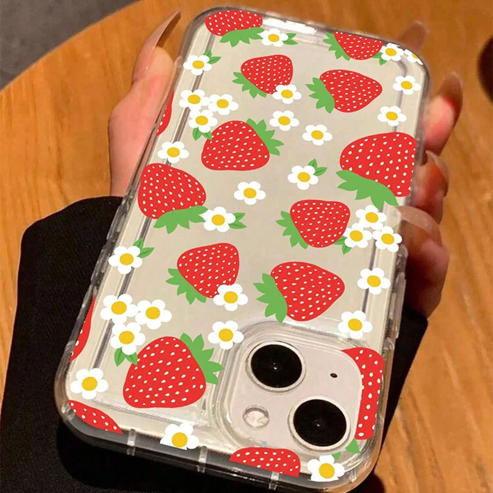 For iPhone 14 Phone Cases Soft TPU Mobile Back Cover with Strawberry Imprinted - 1