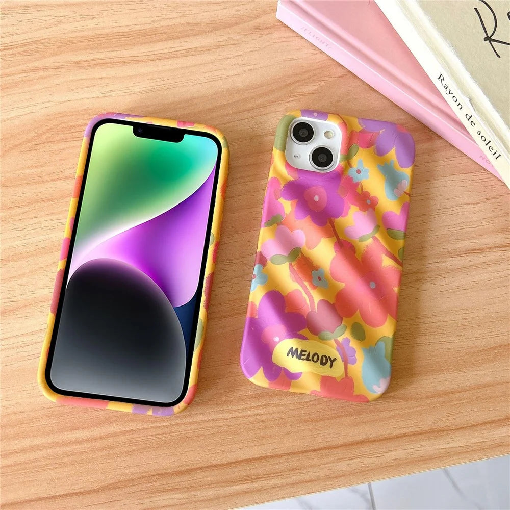 For iPhone 14 TPU Cases Colorful Floral Design Mobile Phone Back Cover - 4