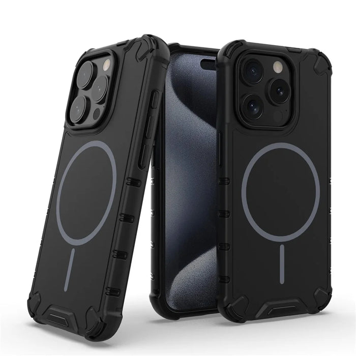 For iPhone 15 Pro Max Magnetic Case Corrugated Texture Heat Dissipation Shockproof TPU + PC Phone Back Cover - Black - 2