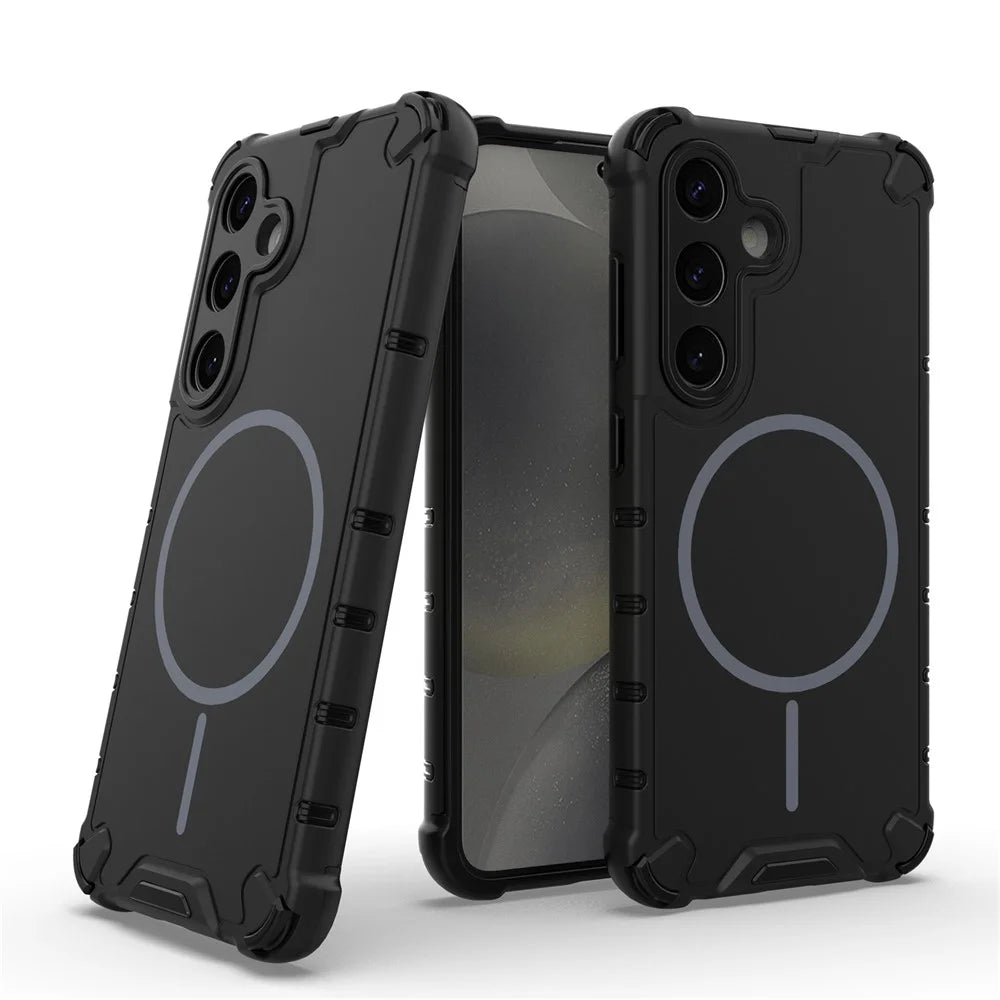 For Samsung Galaxy S24 Magnetic Case Corrugated Texture Heat Dissipation Shockproof TPU + PC Phone Back Cover - Black - 2