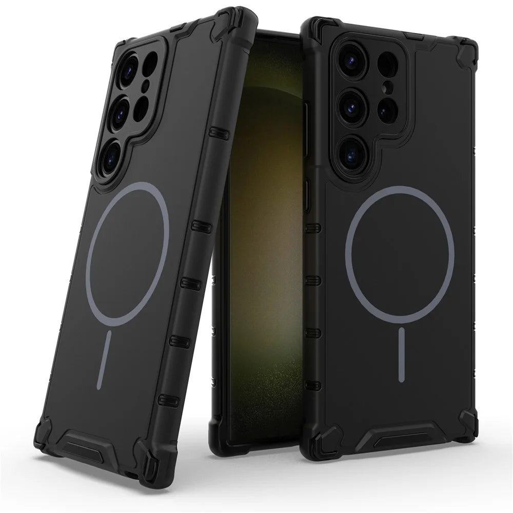 For Samsung Galaxy S24 Ultra Magnetic Case Corrugated Texture Heat Dissipation Shockproof TPU + PC Phone Back Cover - Black - 2