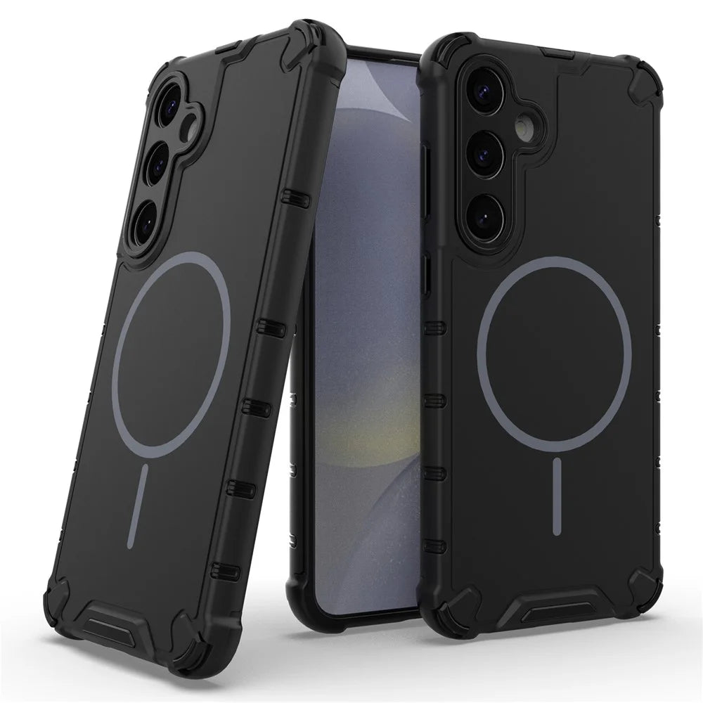 For Samsung Galaxy S25 Magnetic Case Corrugated Texture Heat Dissipation Shockproof TPU + PC Phone Back Cover - Black - 2