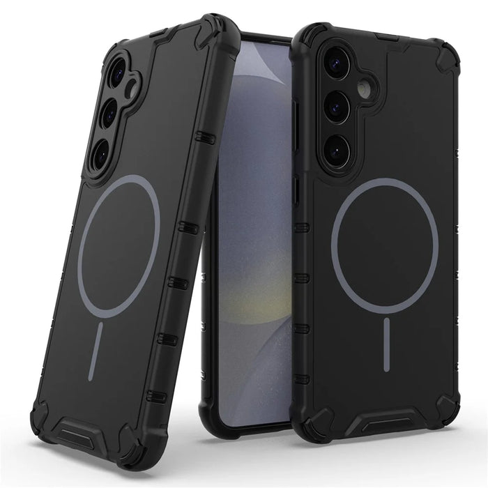 For Samsung Galaxy S25+ Magnetic Case Corrugated Texture Heat Dissipation Shockproof TPU + PC Phone Back Cover - Black - 2