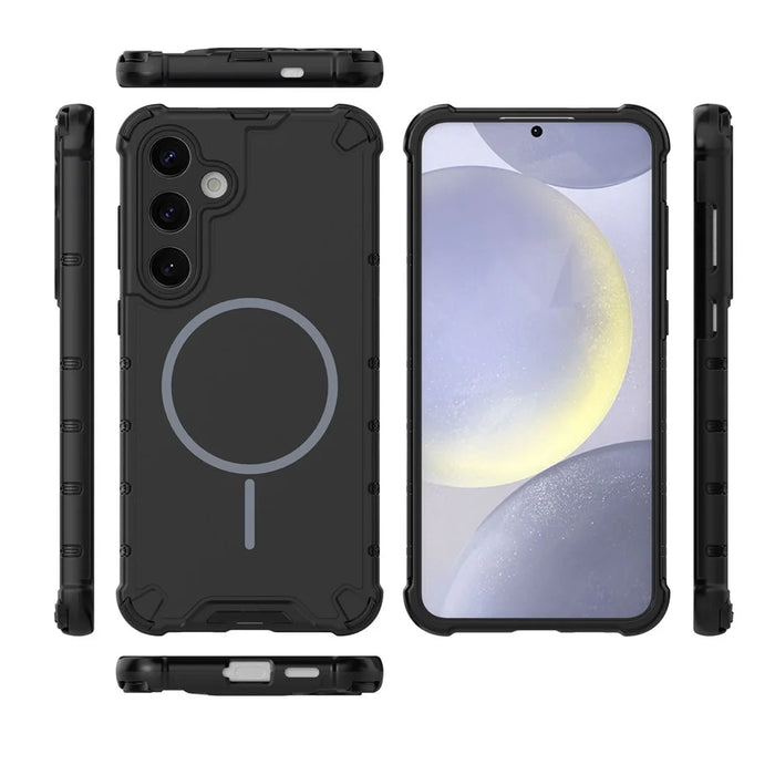 For Samsung Galaxy S25+ Magnetic Case Corrugated Texture Heat Dissipation Shockproof TPU + PC Phone Back Cover - Black - 3