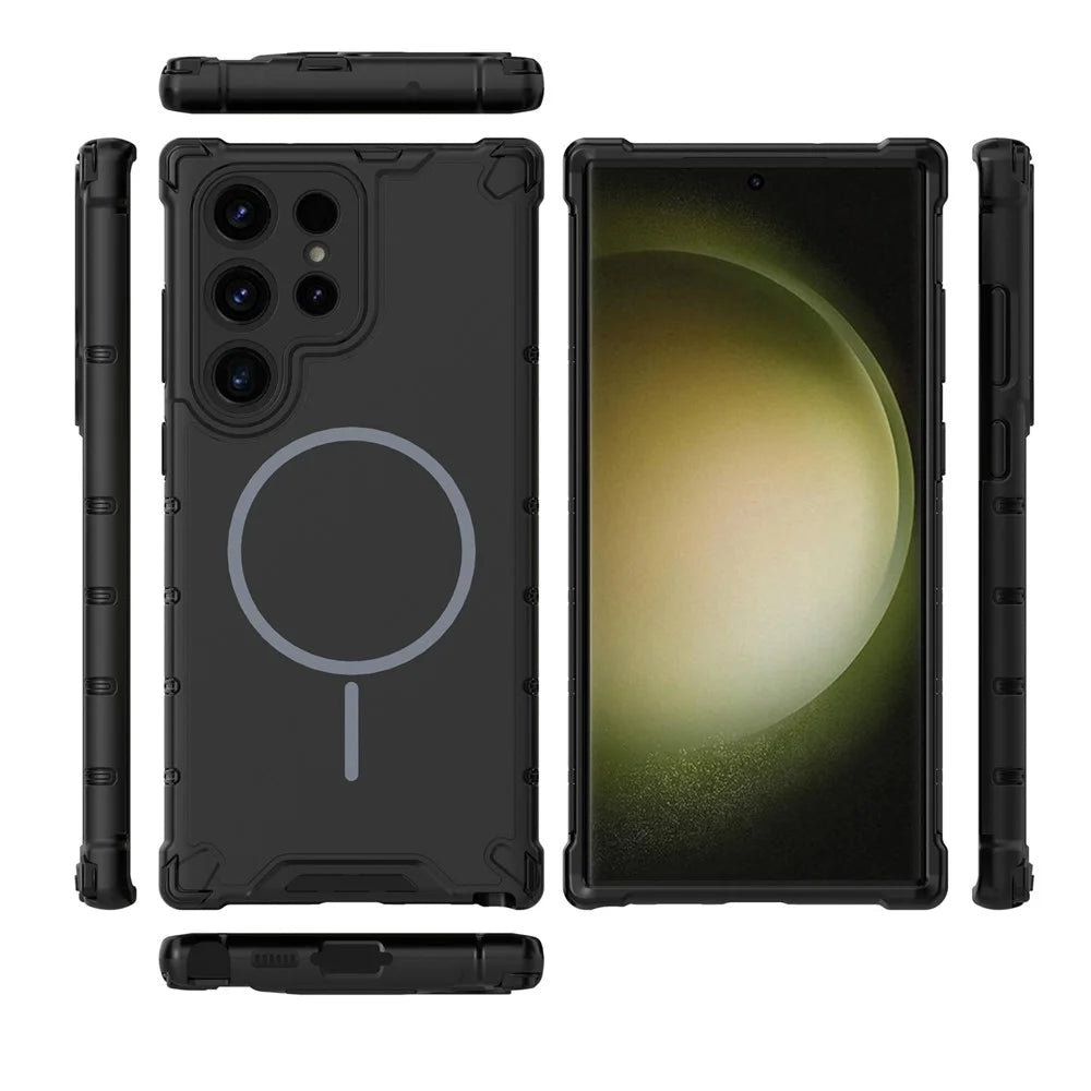 For Samsung Galaxy S25 Ultra Magnetic Case Corrugated Texture Heat Dissipation Shockproof TPU + PC Phone Back Cover - Black - 3