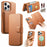 CASENEO For iPhone 14 Pro Magnetic Case RFID Blocking Wallet Detachable Leather Phone Cover with Wristband - Brown - 1