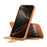CASENEO For iPhone 14 Pro Magnetic Case RFID Blocking Wallet Detachable Leather Phone Cover with Wristband - Brown - 3