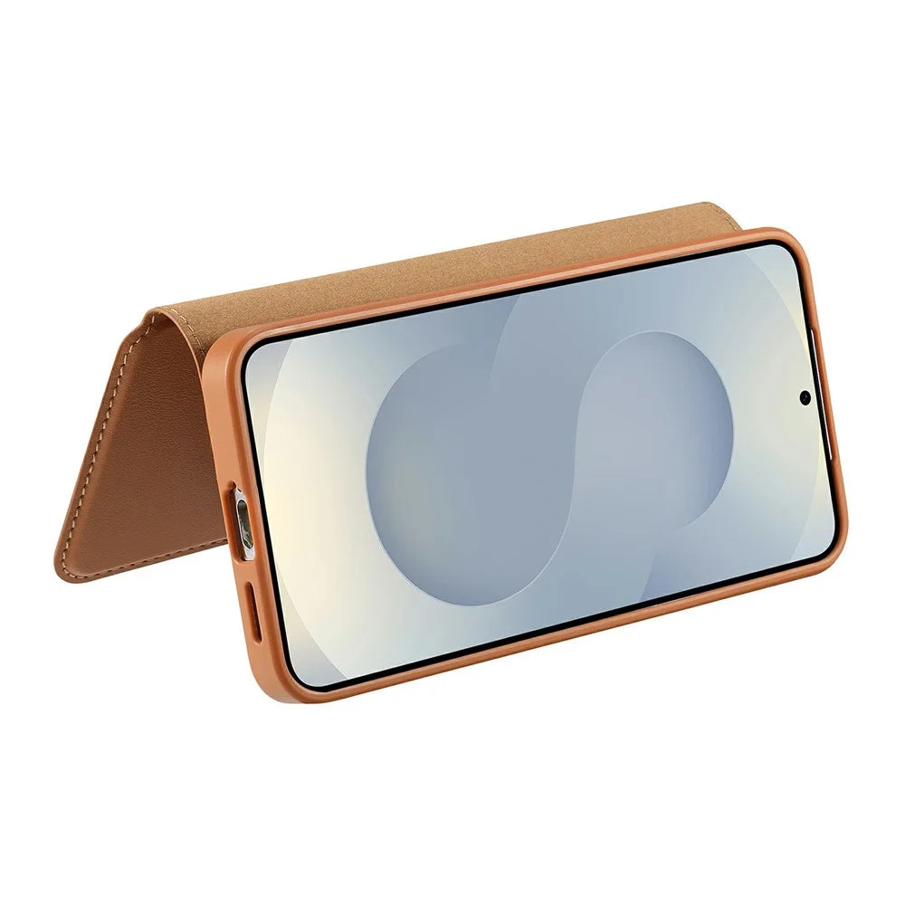 CASENEO For Samsung Galaxy S25+ Magnetic Case RFID Blocking Wallet Detachable Leather Phone Cover with Wristband - Brown - 5
