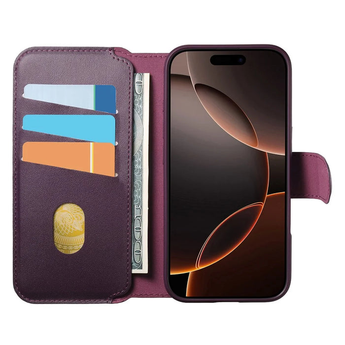 CASENEO For iPhone 16 Pro Magnetic Case RFID Blocking Wallet Detachable Leather Phone Cover with Wristband - Purple - 2