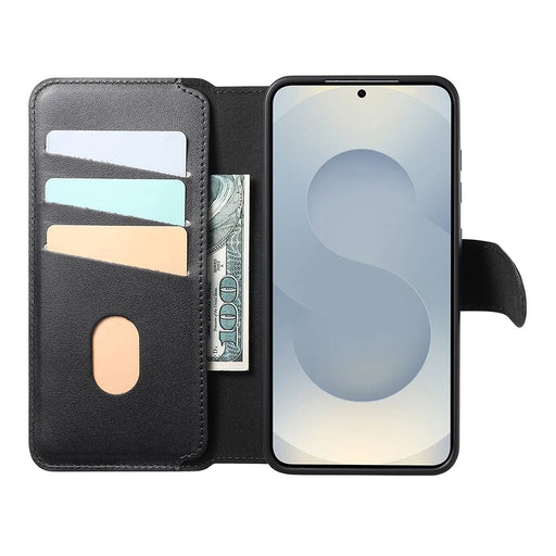 CASENEO For Samsung Galaxy S25 Magnetic Case RFID Blocking Wallet Detachable Leather Phone Cover with Wristband - Black - 2