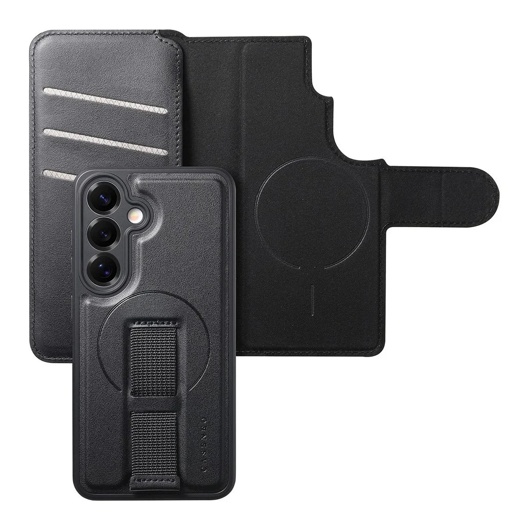 CASENEO For Samsung Galaxy S25 Magnetic Case RFID Blocking Wallet Detachable Leather Phone Cover with Wristband - Black - 4