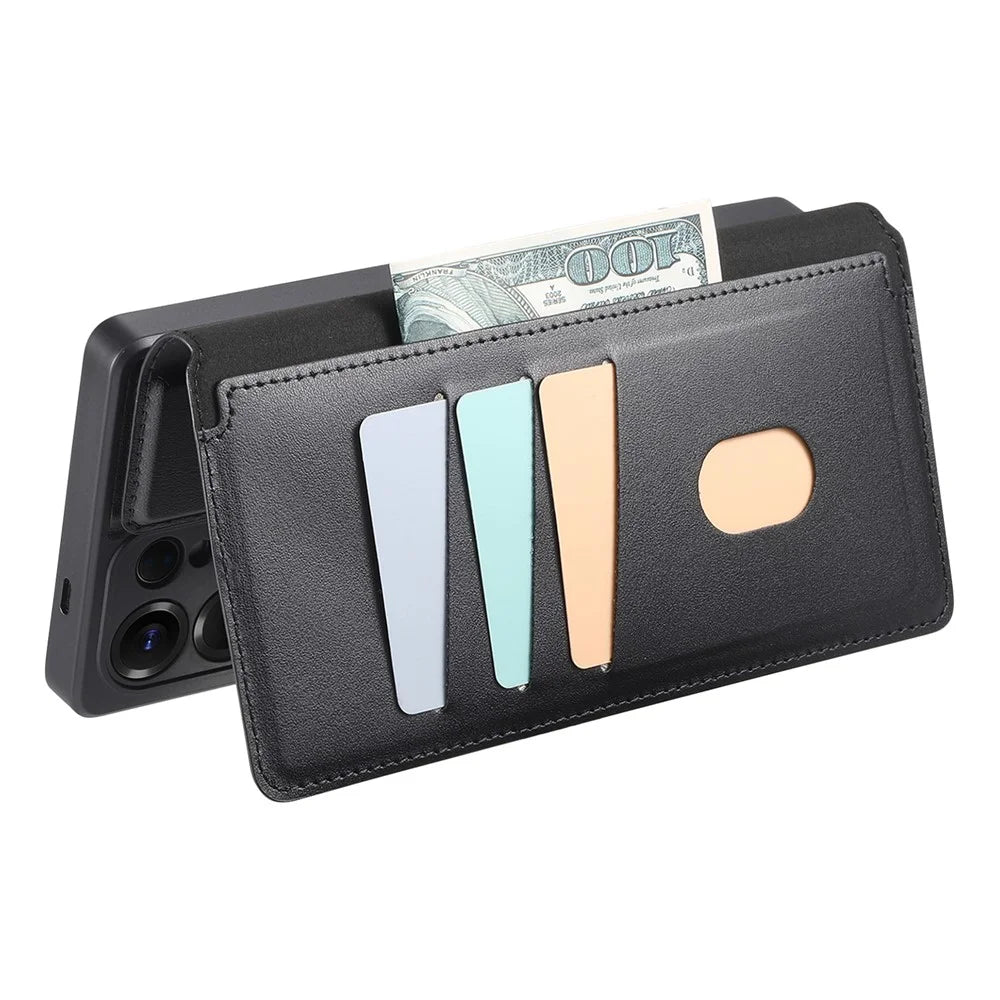 CASENEO For Samsung Galaxy S25 Ultra Magnetic Case RFID Blocking Wallet Detachable Leather Phone Cover with Wristband - Black - 6