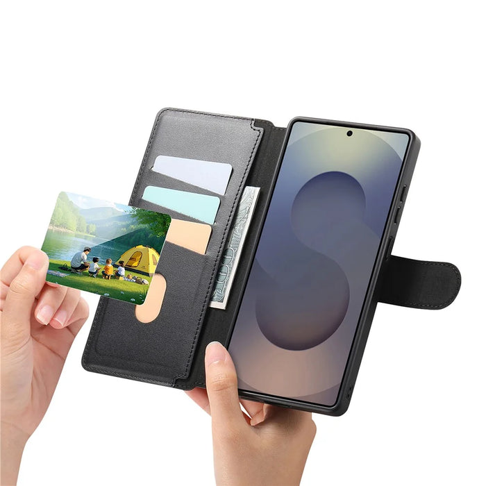 CASENEO For Samsung Galaxy S25 Ultra Magnetic Case RFID Blocking Wallet Detachable Leather Phone Cover with Wristband - Black - 7