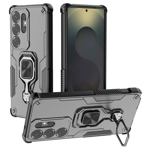For Samsung Galaxy S25 Ultra Case Rotatable Ring Kickstand PC + TPU Shockproof Phone Cover - Black - 1