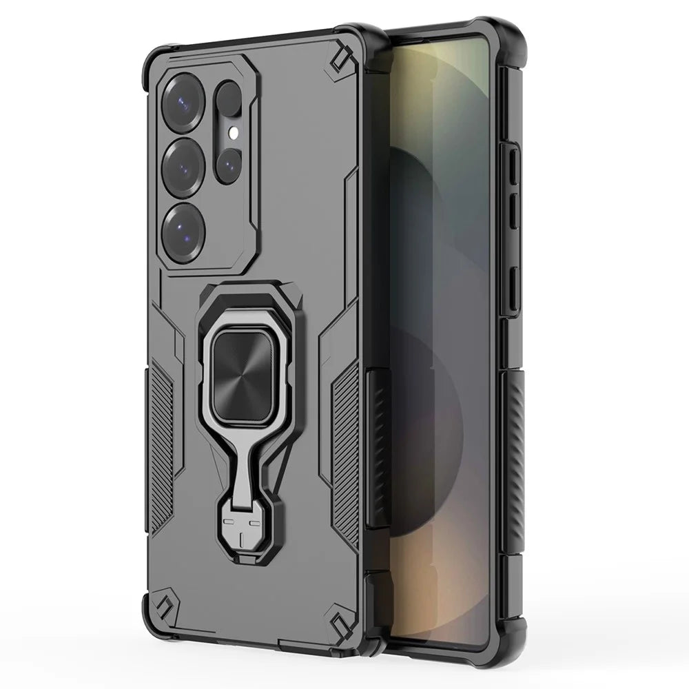 For Samsung Galaxy S25 Ultra Case Rotatable Ring Kickstand PC + TPU Shockproof Phone Cover - Black - 2