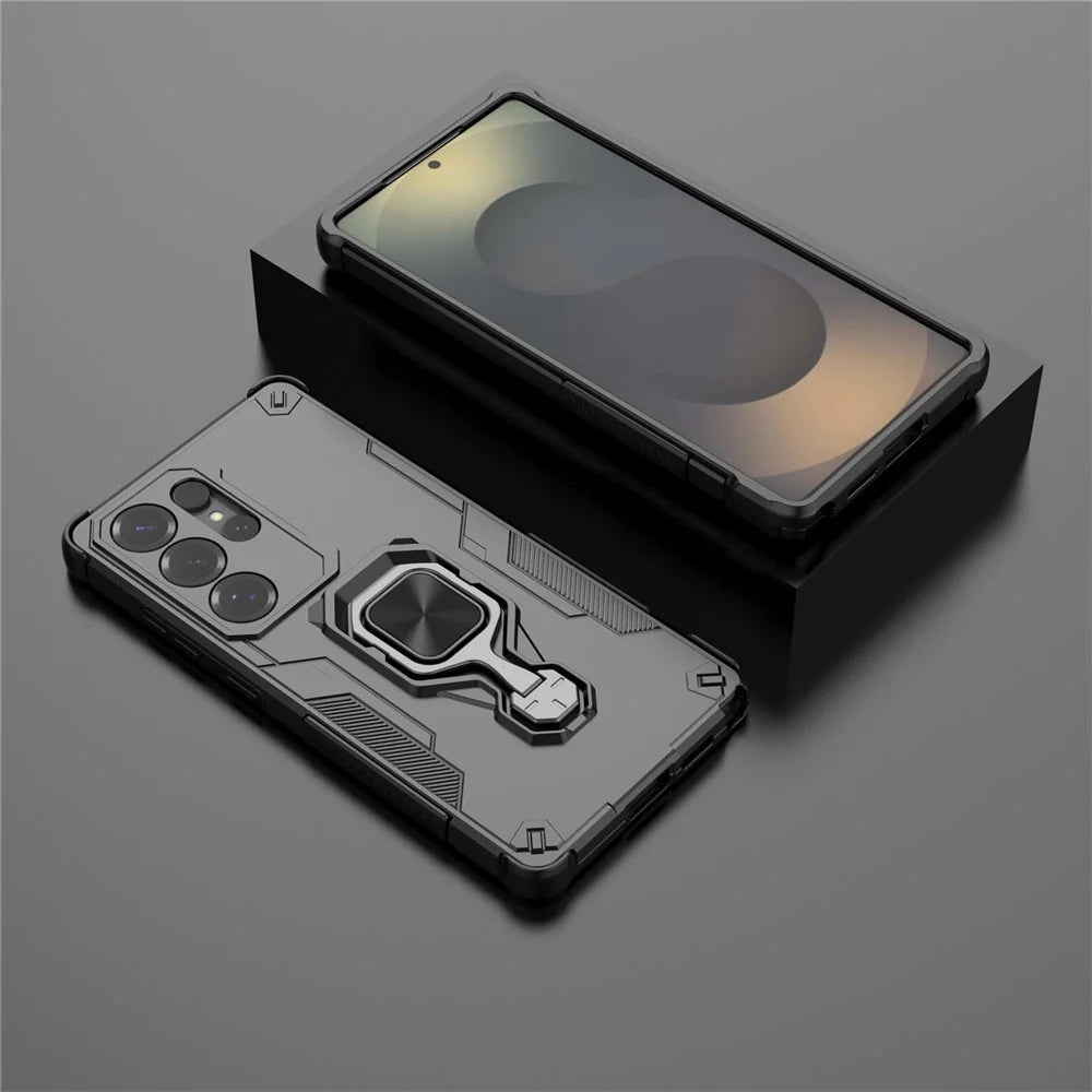For Samsung Galaxy S25 Ultra Case Rotatable Ring Kickstand PC + TPU Shockproof Phone Cover - Black - 5