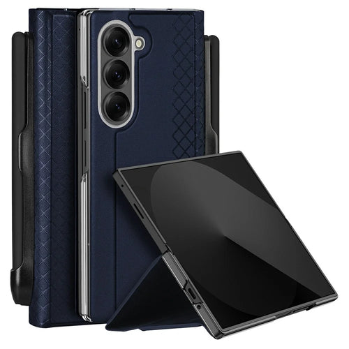 DUX DUCIS Bril Series For Samsung Galaxy Z Fold7 5G Case Leather Stand Phone Cover with Pen Holder - Blue - 1