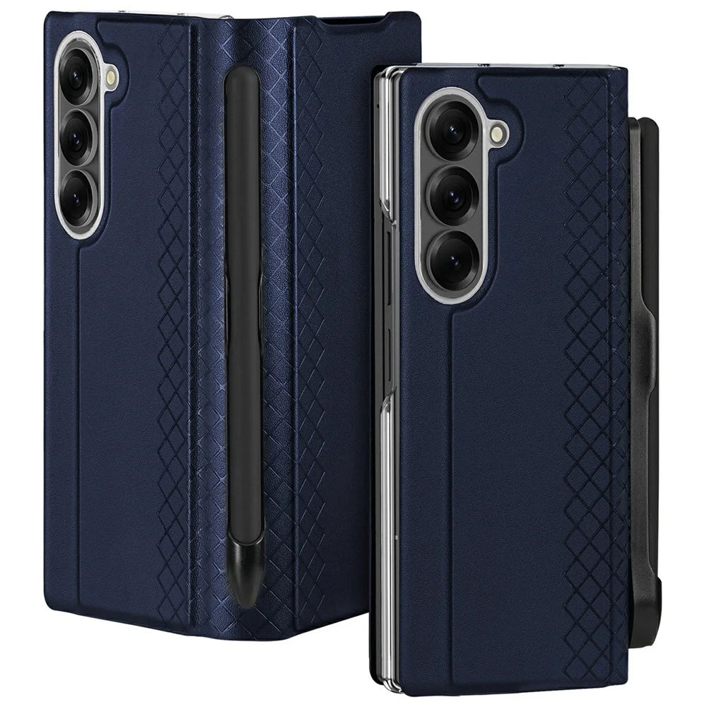 DUX DUCIS Bril Series For Samsung Galaxy Z Fold7 5G Case Leather Stand Phone Cover with Pen Holder - Blue - 2