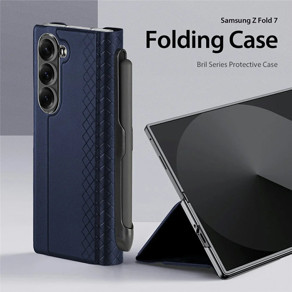 DUX DUCIS Bril Series For Samsung Galaxy Z Fold7 5G Case Leather Stand Phone Cover with Pen Holder - Blue - 4