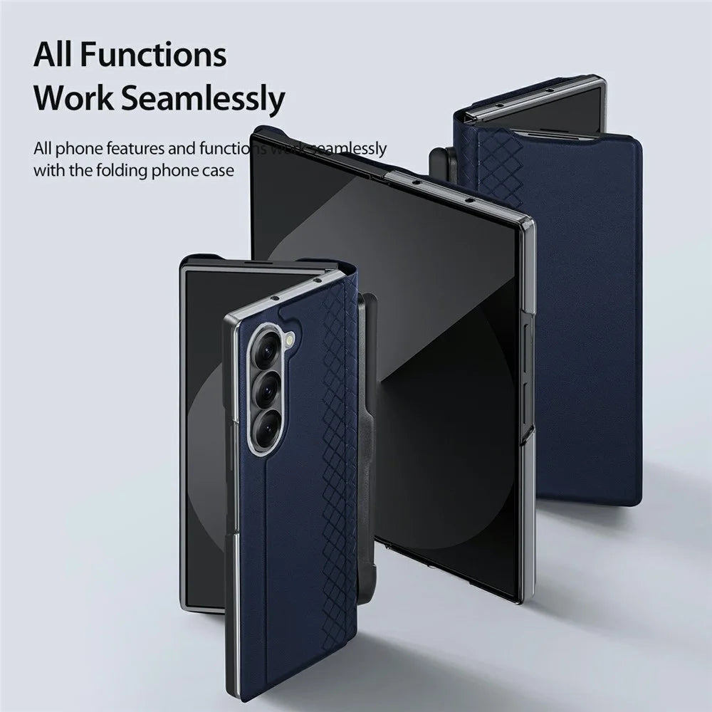 DUX DUCIS Bril Series For Samsung Galaxy Z Fold7 5G Case Leather Stand Phone Cover with Pen Holder - Blue - 6