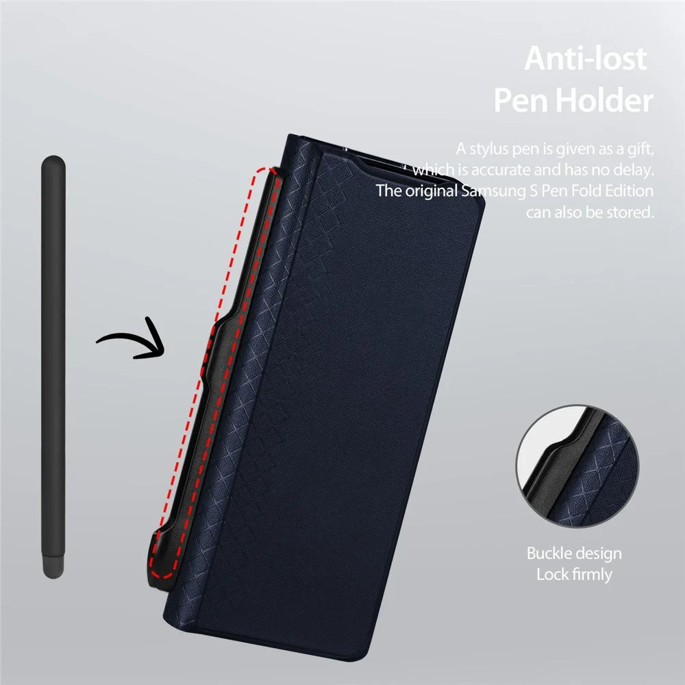 DUX DUCIS Bril Series For Samsung Galaxy Z Fold7 5G Case Leather Stand Phone Cover with Pen Holder - Blue - 7