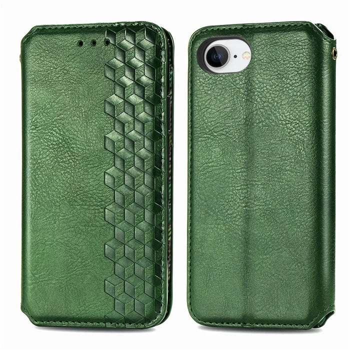 For iPhone 17e / 16e Case Rhombus Imprint PU Leather Wallet Phone Cover - Green - 2