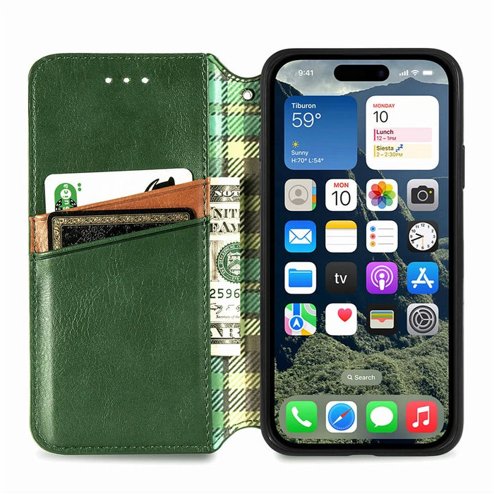 For iPhone 17e / 16e Case Rhombus Imprint PU Leather Wallet Phone Cover - Green - 3