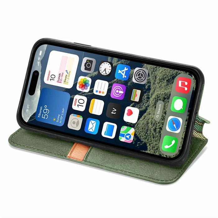 For iPhone 17e / 16e Case Rhombus Imprint PU Leather Wallet Phone Cover - Green - 4